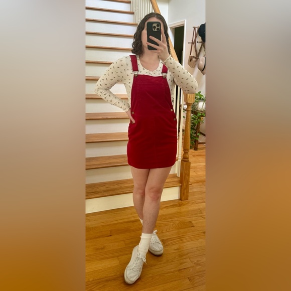 *3 for $9* Red Mini Overalls Dress - Picture 3 of 10